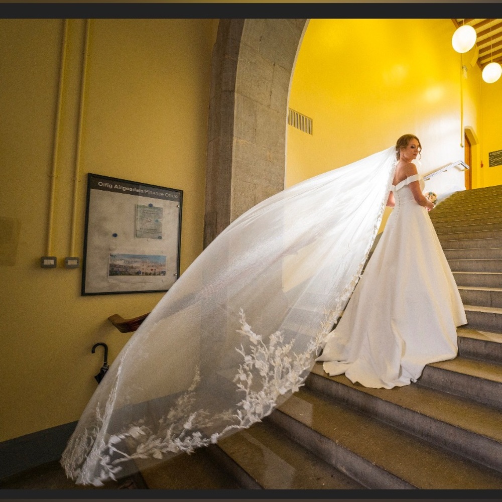 One Tier Cathedral Floral Lace Wedding Veil
